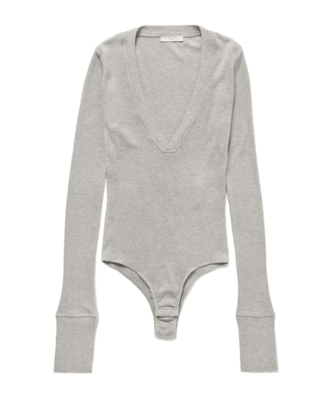 Shop 1989 Studio V-neck Waffle-knit Bodysuit In Light Grey