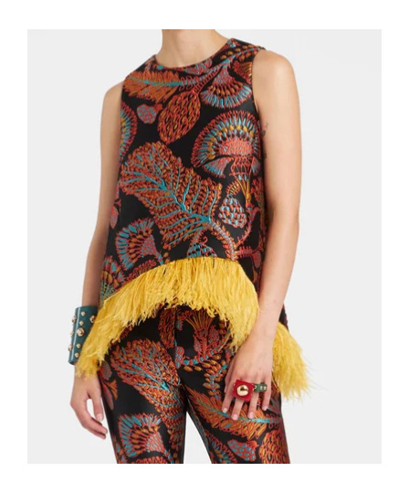 La Doublej La Scala Feather-trim Blouse In Multi