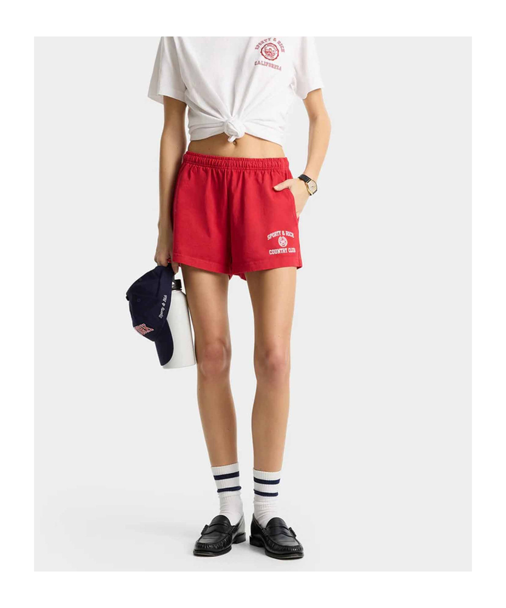 Sporty And Rich Elastic Waist Shorts In Red