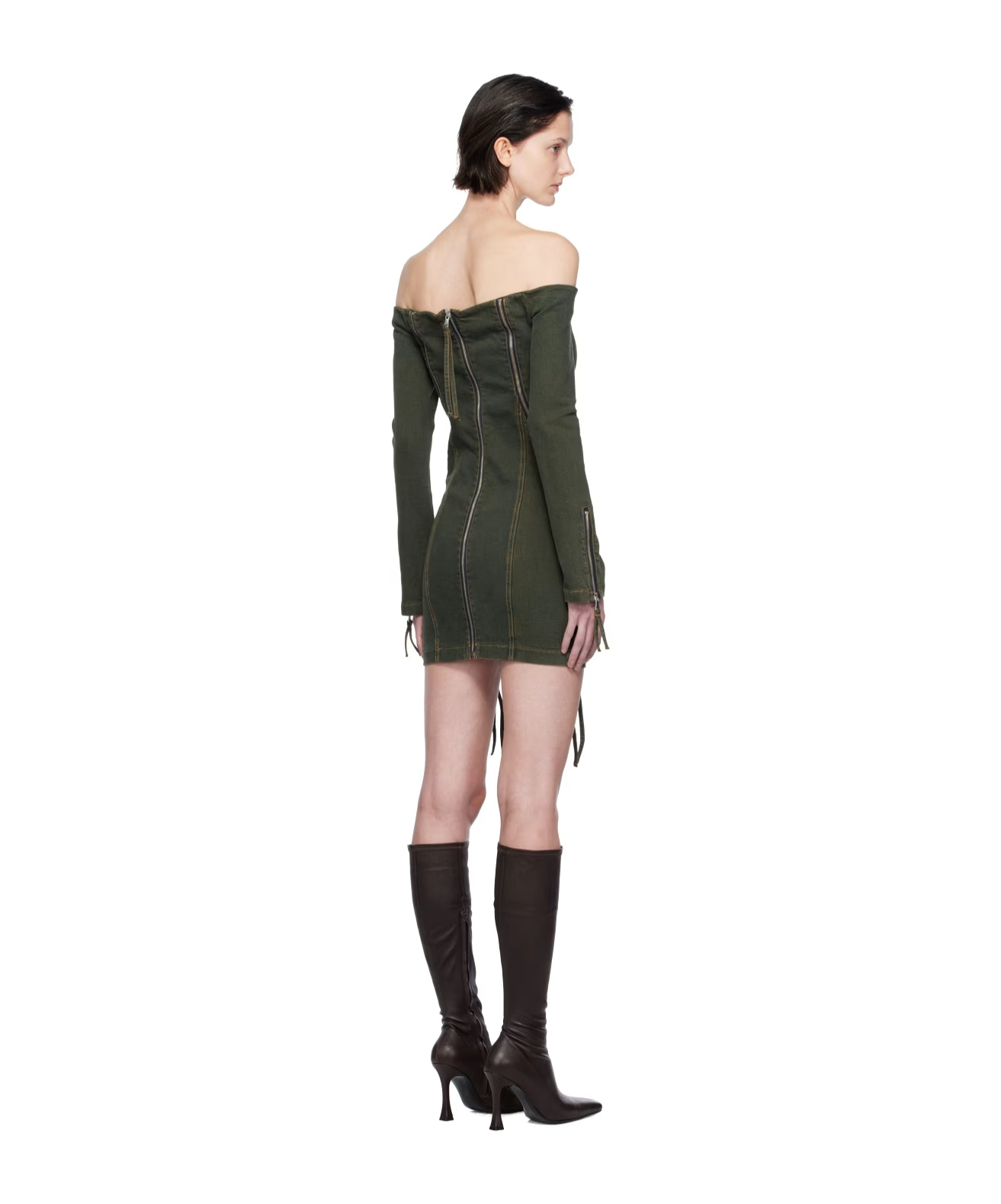 Blumarine Off-shoulder Denim Minidress In Black