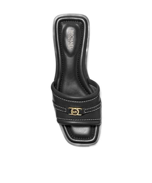 Michael Kors Square Toe Flat Sole Sandals With Contrast Stitching In Black