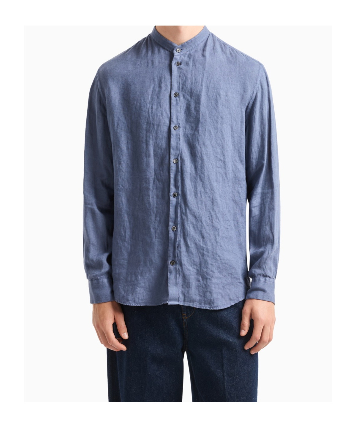 Emporio Armani Herringbone Cotton Button-up Shirt In Blue