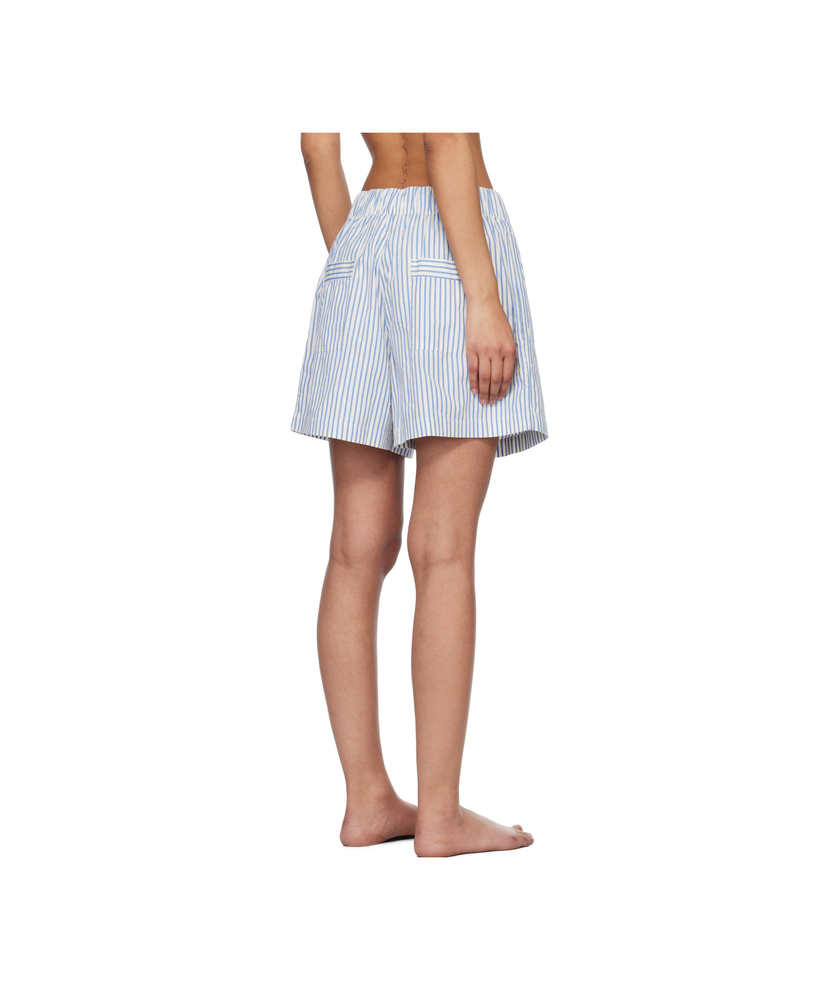Tekla White & Blue Drawstring Pyjama Shorts In Off-white/blue