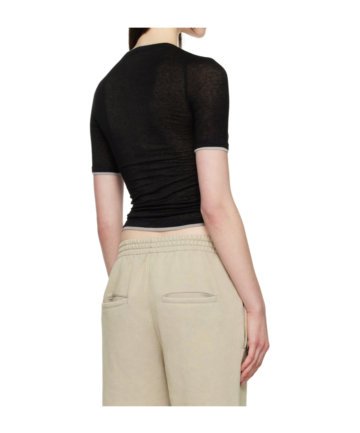 Open Yy Contrast Edge T-shirt In Black
