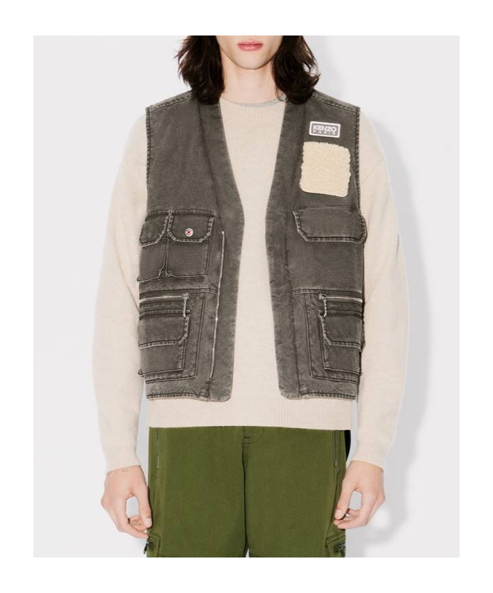 Kenzo Mens V-neck Embroidered-branding Regular-fit Cotton Gilet Taupe In Green