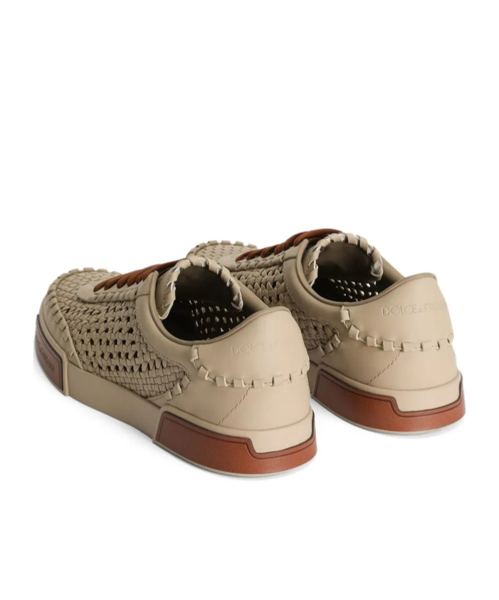 Dolce & Gabbana Cappuccino Leather Portofino Sneakers In Nude