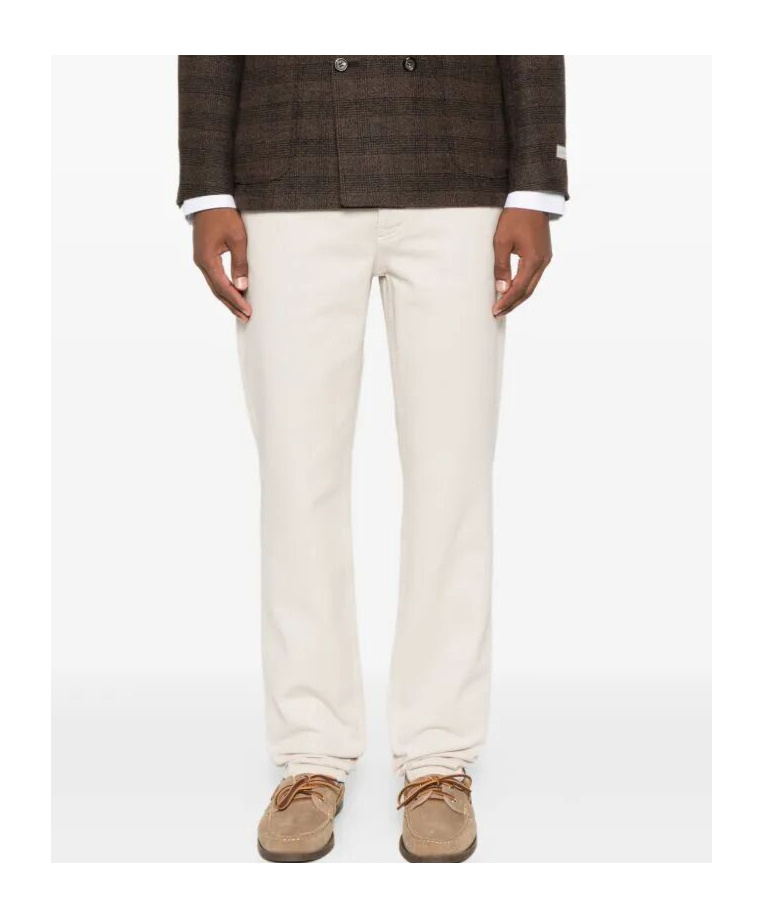 Brunello Cucinelli Cotton Trousers With Belt Loops And Rolled Cuffs In White