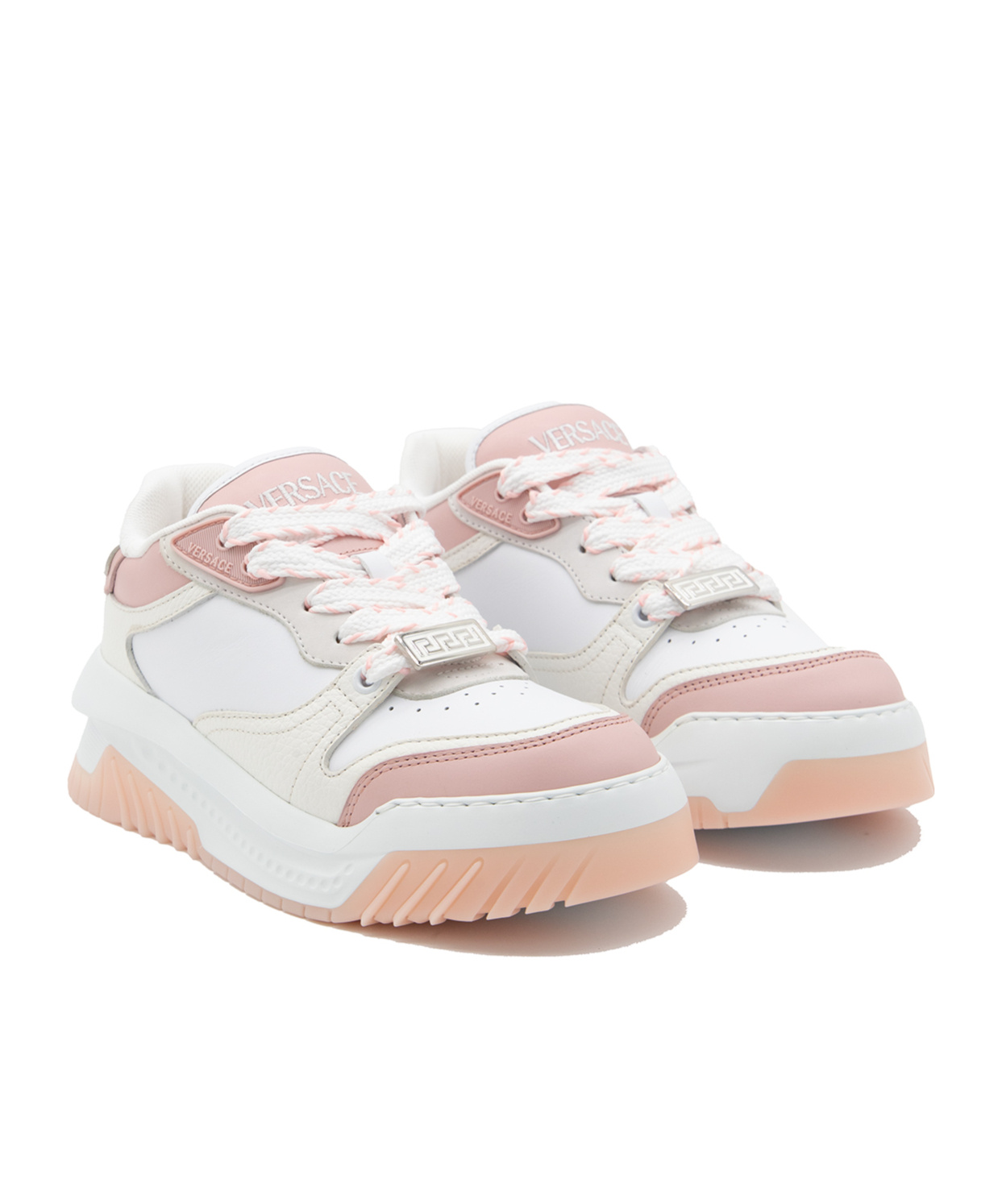 Versace Leather Sneakers With Greca Detail In White