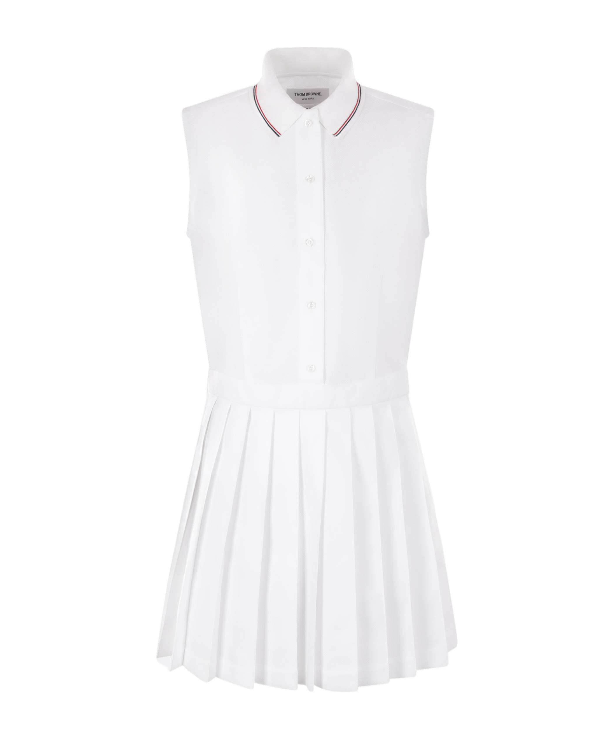 Thom Browne High Waist Pleated Skirt Polo Collar Dress In White