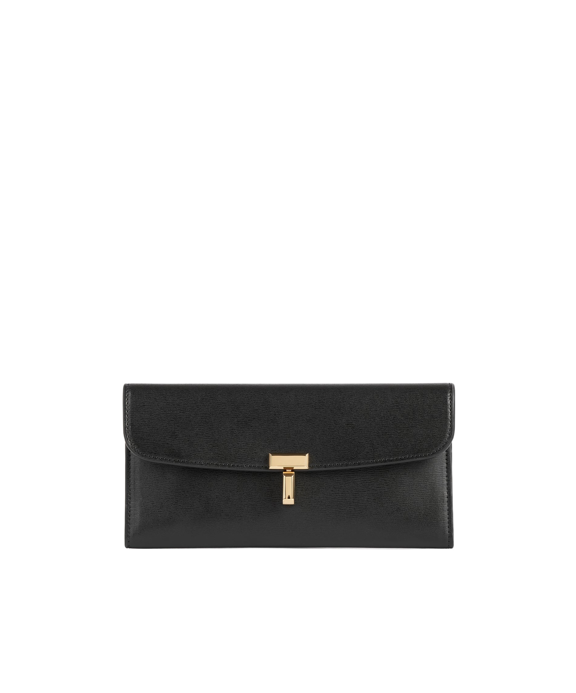 Totême Toteme T Lock Fold-over Leather Continental Wallet In Black