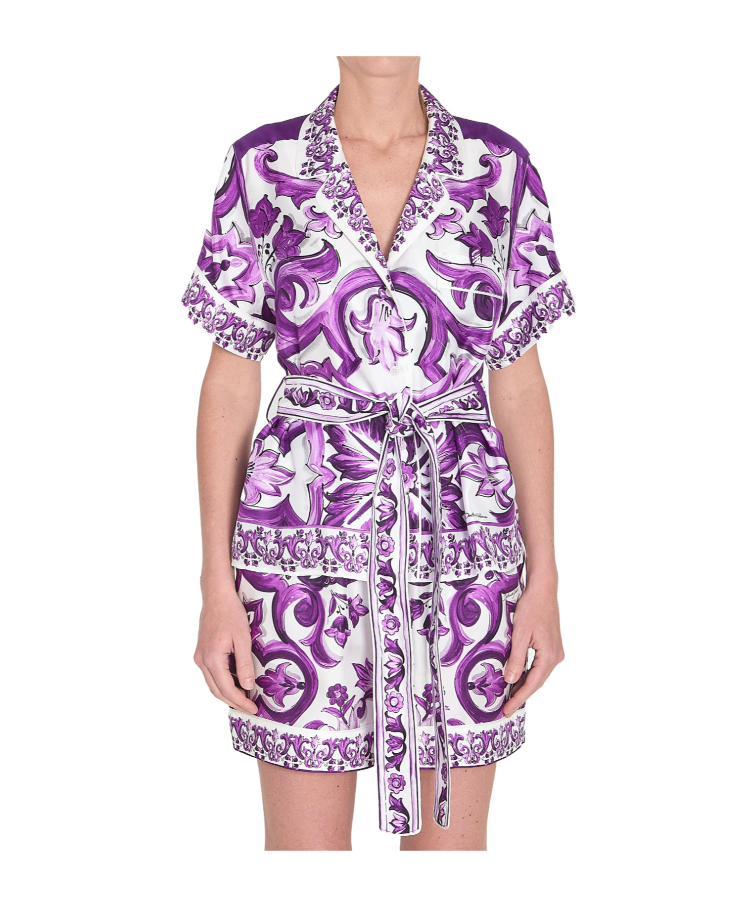 Dolce & Gabbana Majolica Print Silk Twill Shirt Women