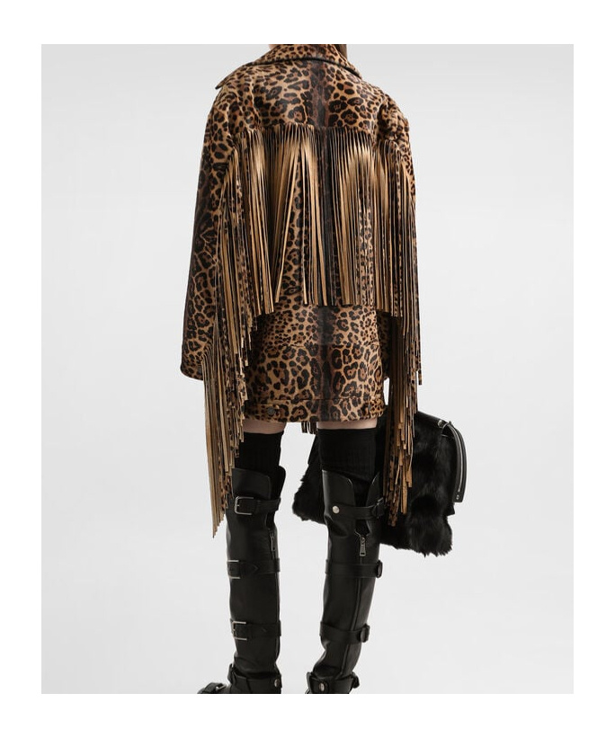 Dolce & Gabbana Fringed Leopard-print Calf Hair Jacket In Brown