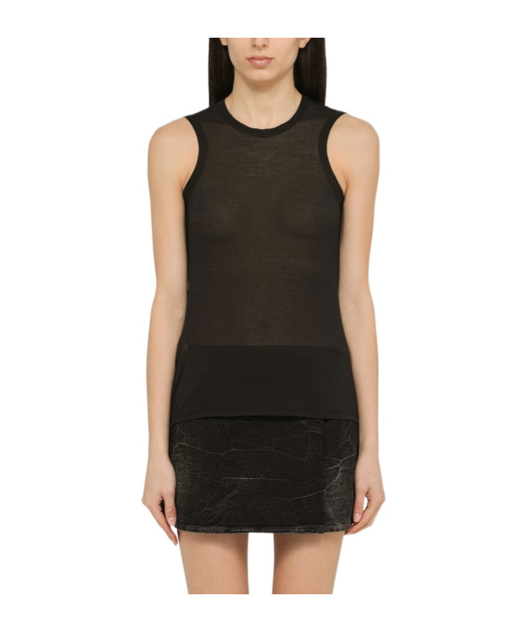 Roberto Collina White Cotton Blend Crew-neck Tank Top In Black