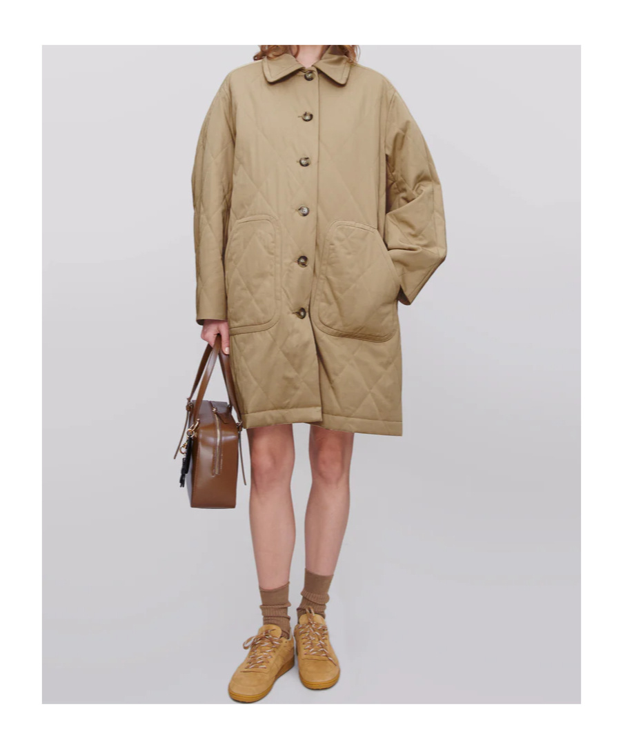 Apc Malia Quilted Buttoned Coat In Brown