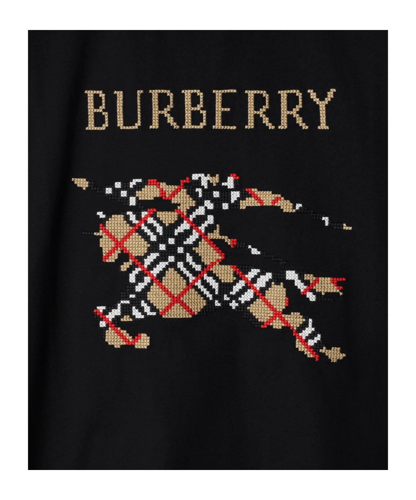 Burberry Cross Stitch Ekd Cotton T-shirt In Black