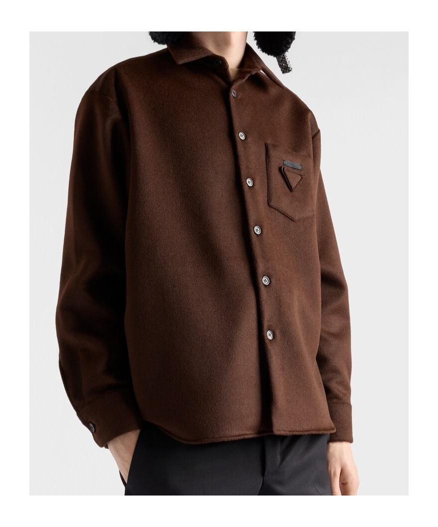 Prada Triangle Logo-patch Shirt In Brown
