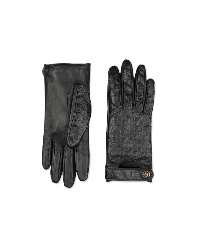 Gucci Gg Leather Gloves With Double G In Gray