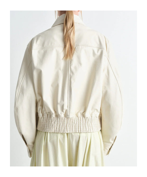 Lemaire Long-sleeved Leather Jacket In Milky White