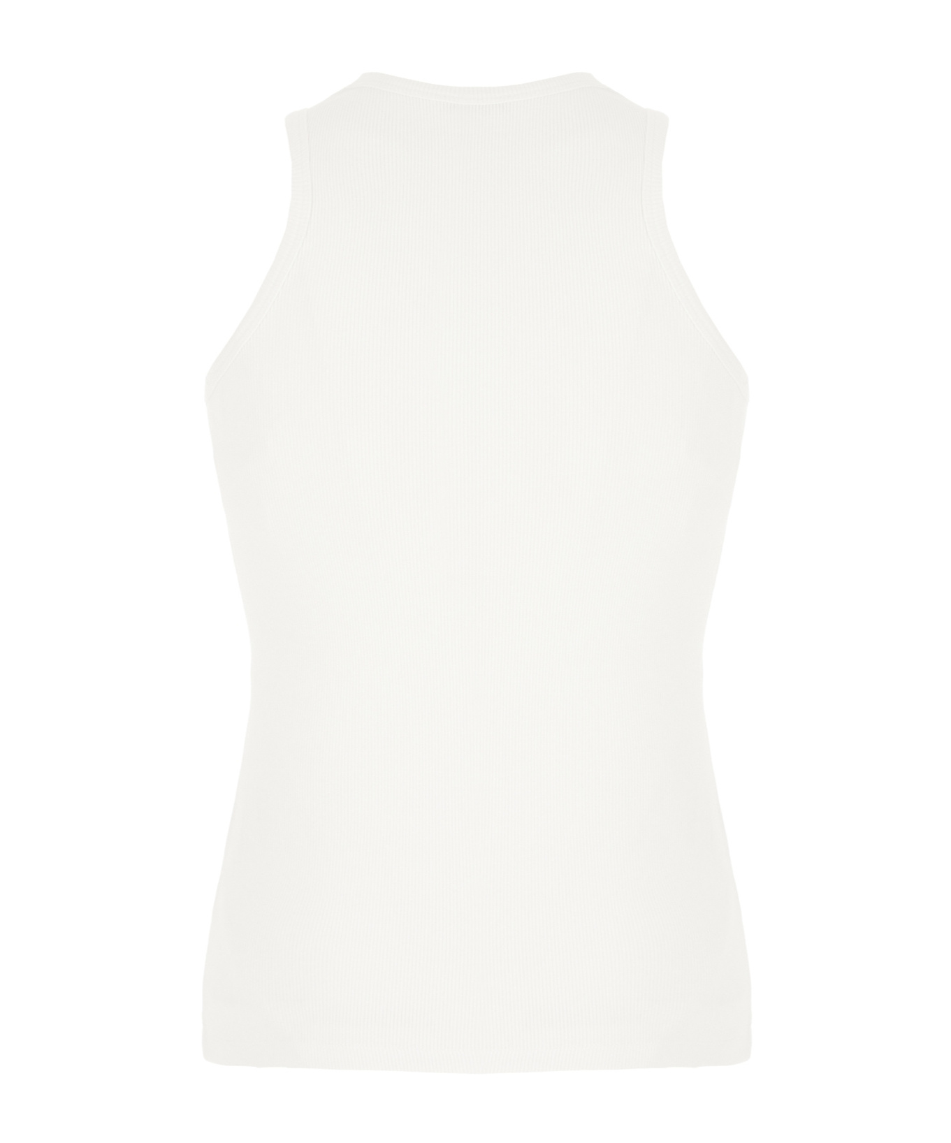 Moncler Cotton Top With Embellished Detail And Ribbed Texture In White