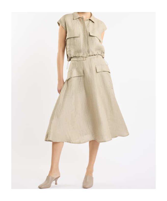 Fay Crop Sleeveless Shirt With Drawstring In Nude