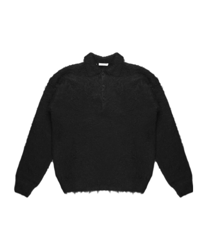 Auralee Brushed Super Kid Mohair Knit Polo In Black
