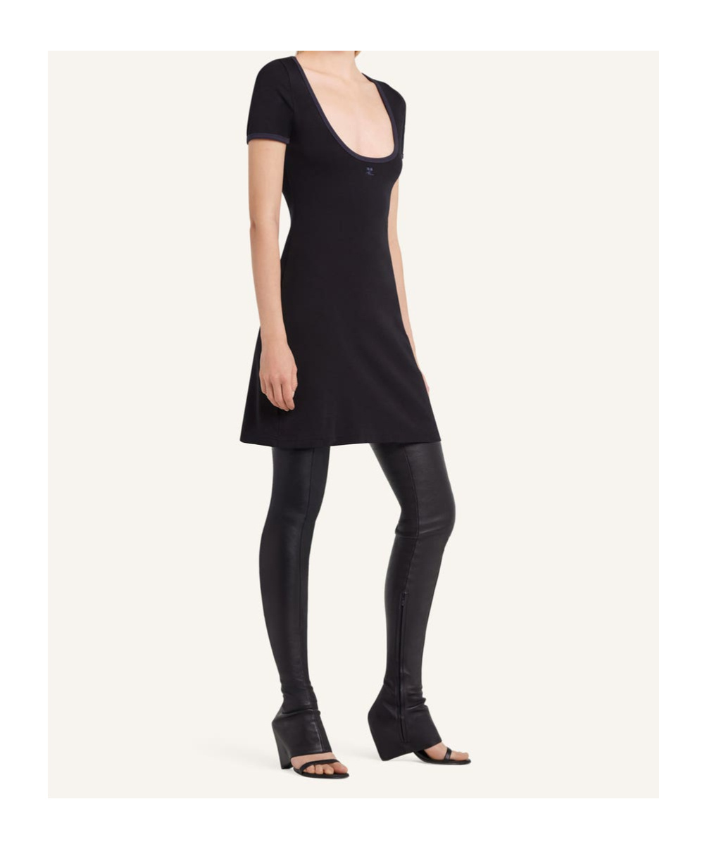 Courrèges Cotton Short Sleeves Mini Dress In Black
