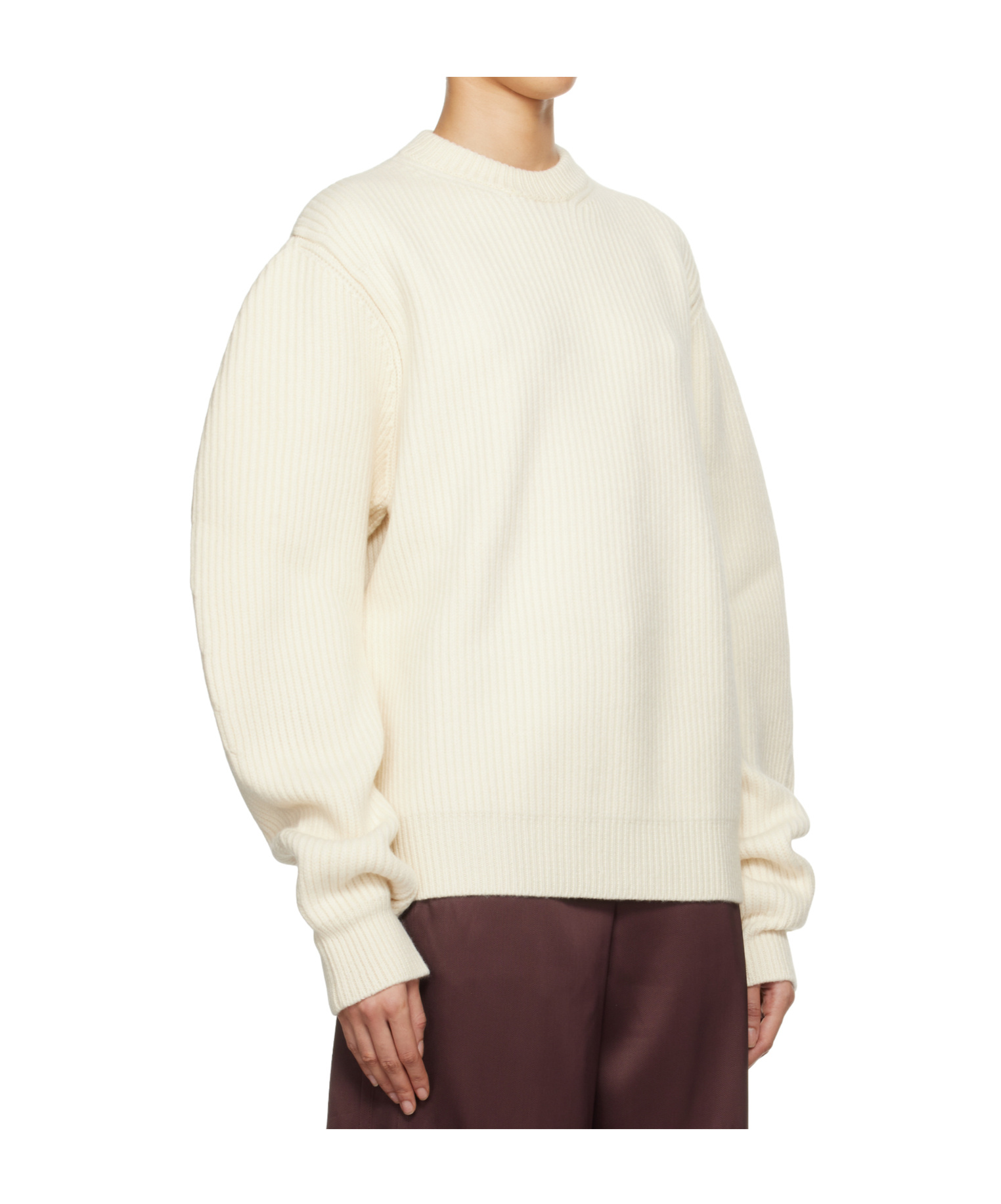 Jil Sander Baloon Sleeve Fisherman Sweater In White