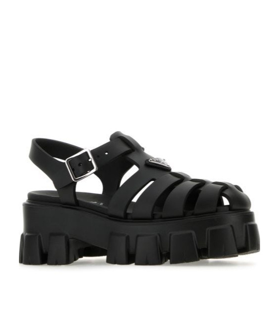 Shop Prada Logo Platform Sandals In Black
