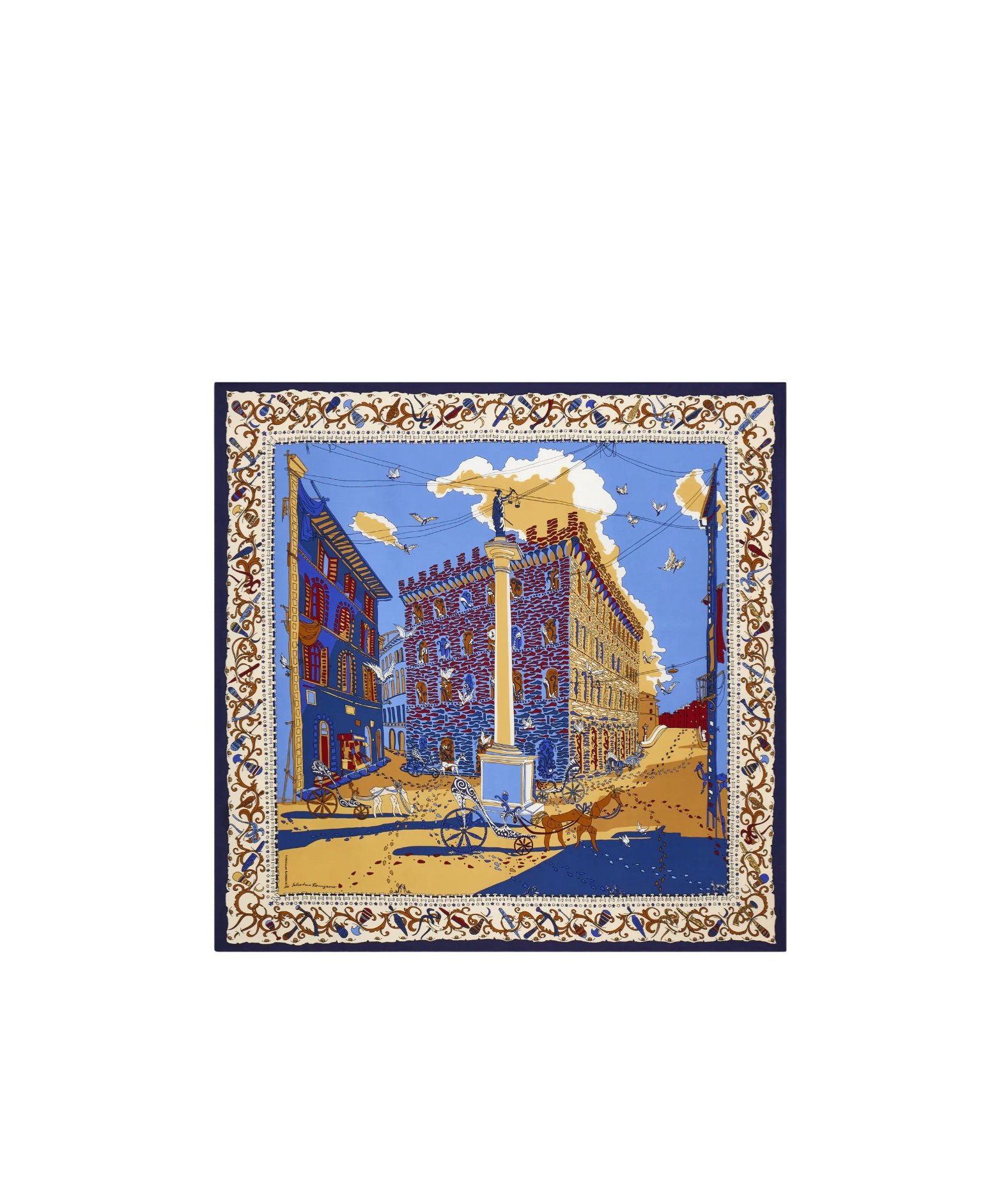 Ferragamo Printed Silk Scarf In Blue