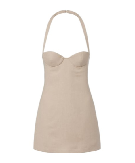Magda Butrym Halterneck Linen Minidress In Brown
