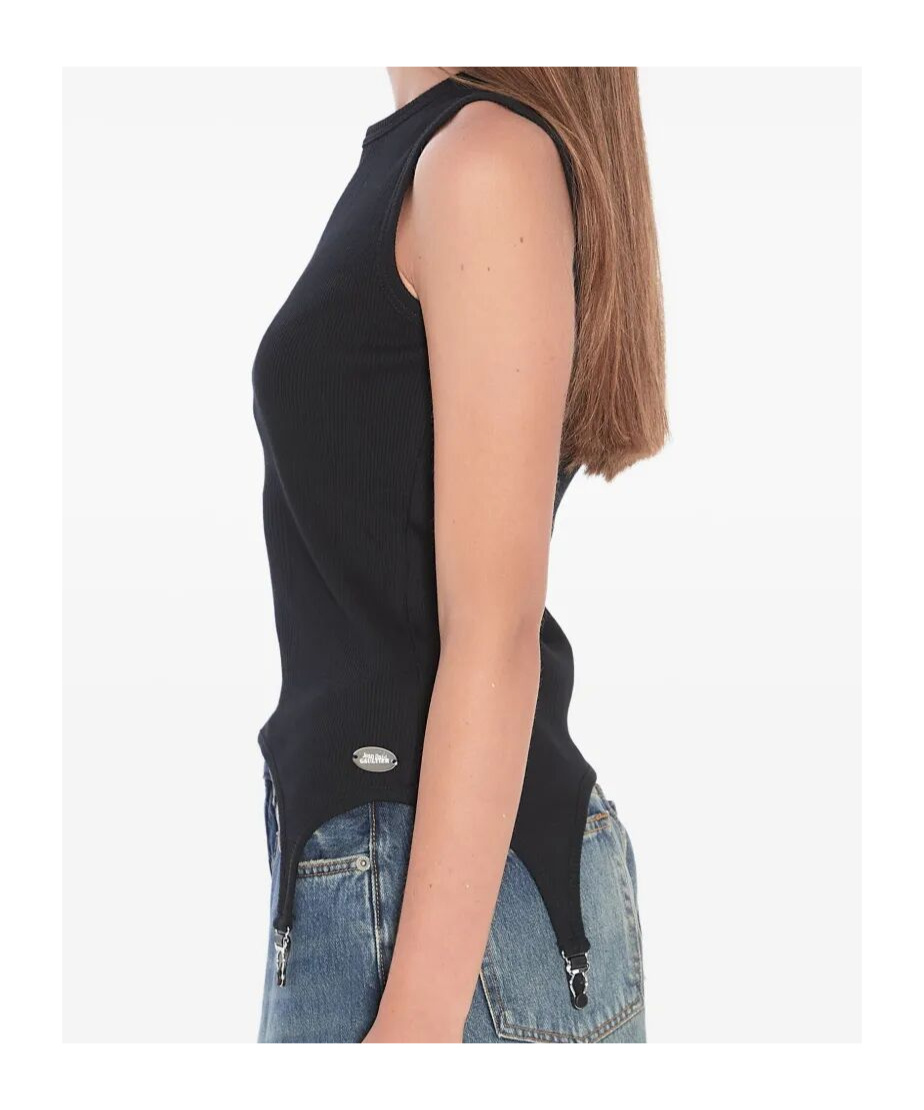 Jean Paul Gaultier Cotton Ribbed Tank Top With Lingerie Garter Clothing In Black