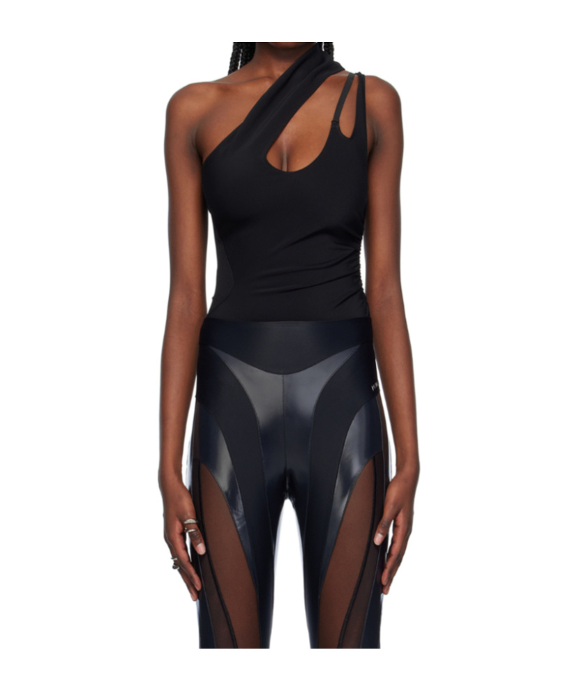 Shop Mugler One-shoulder Bodysuit In Black