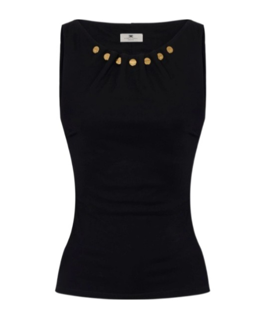 Elisabetta Franchi Fitted Sleeveless Top Gold Embellishments In Black