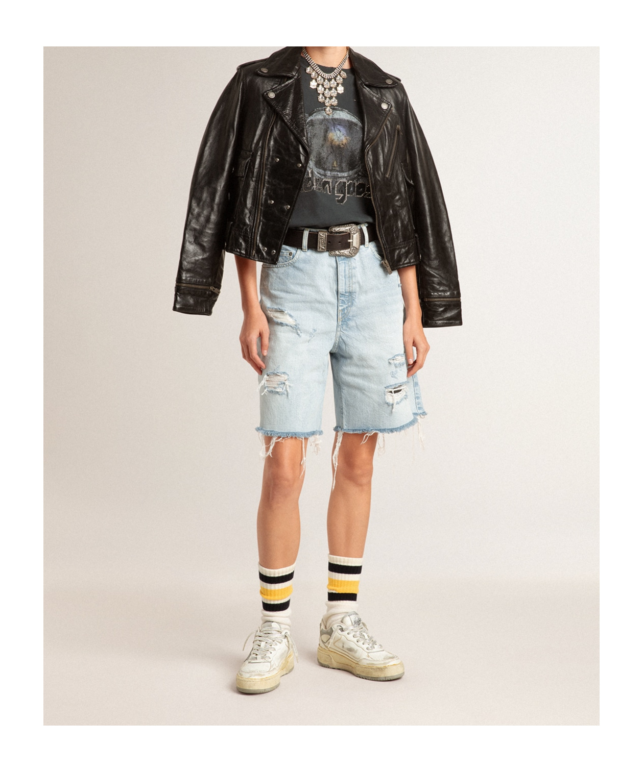 Golden Goose Denim Shorts With Belt Loops In Light Blue