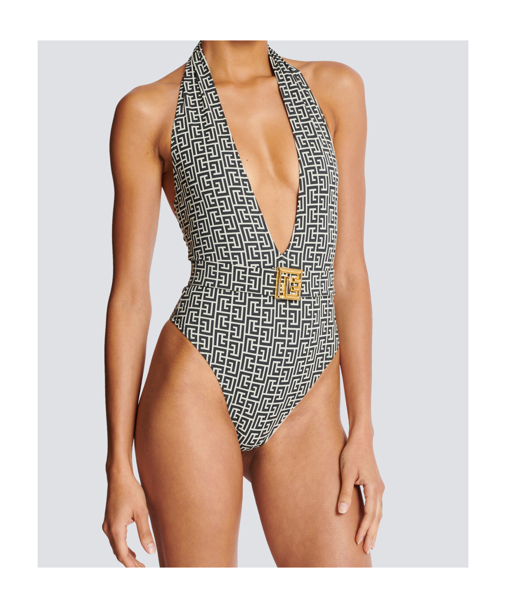 Balmain Pb Labyrinth One-piece Swimsuit In Black
