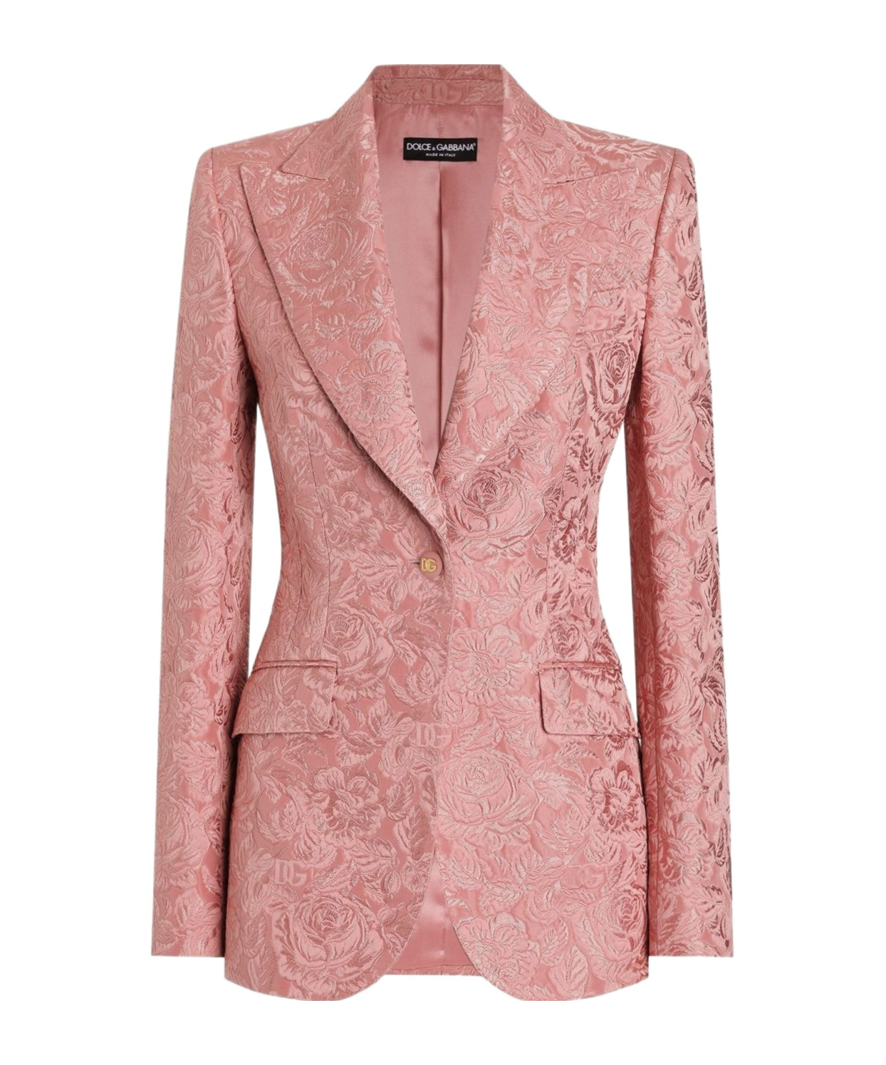 Dolce & Gabbana Quilted Jacquard Turlington Jacket With Floral Pattern In Pink