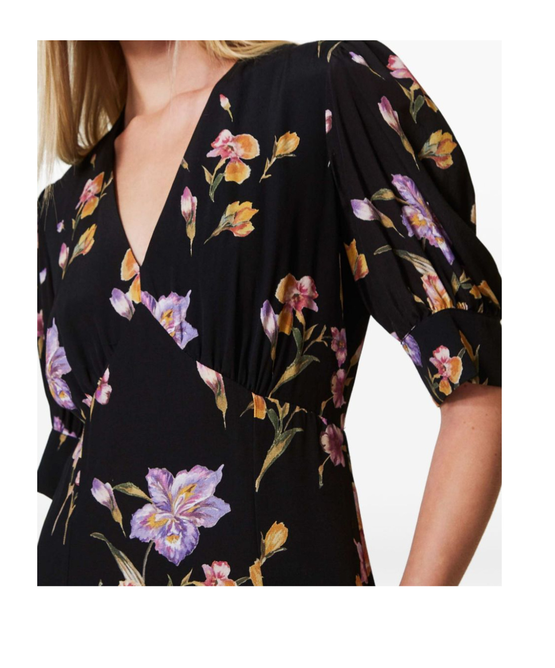 Twinset Floral-print Satin Maxi Dress In Black
