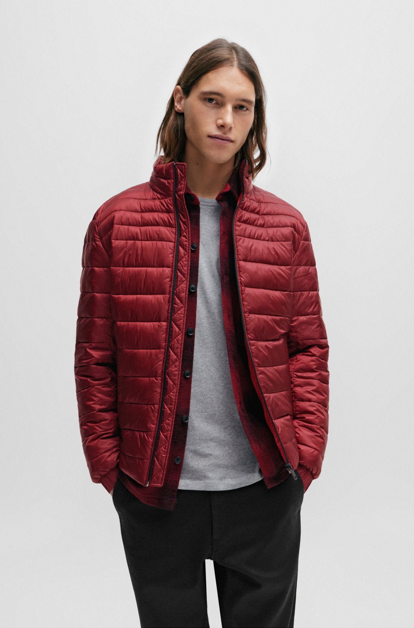 Hugo Boss Lightweight Padded Jacket With Water-repellent Finish In Red