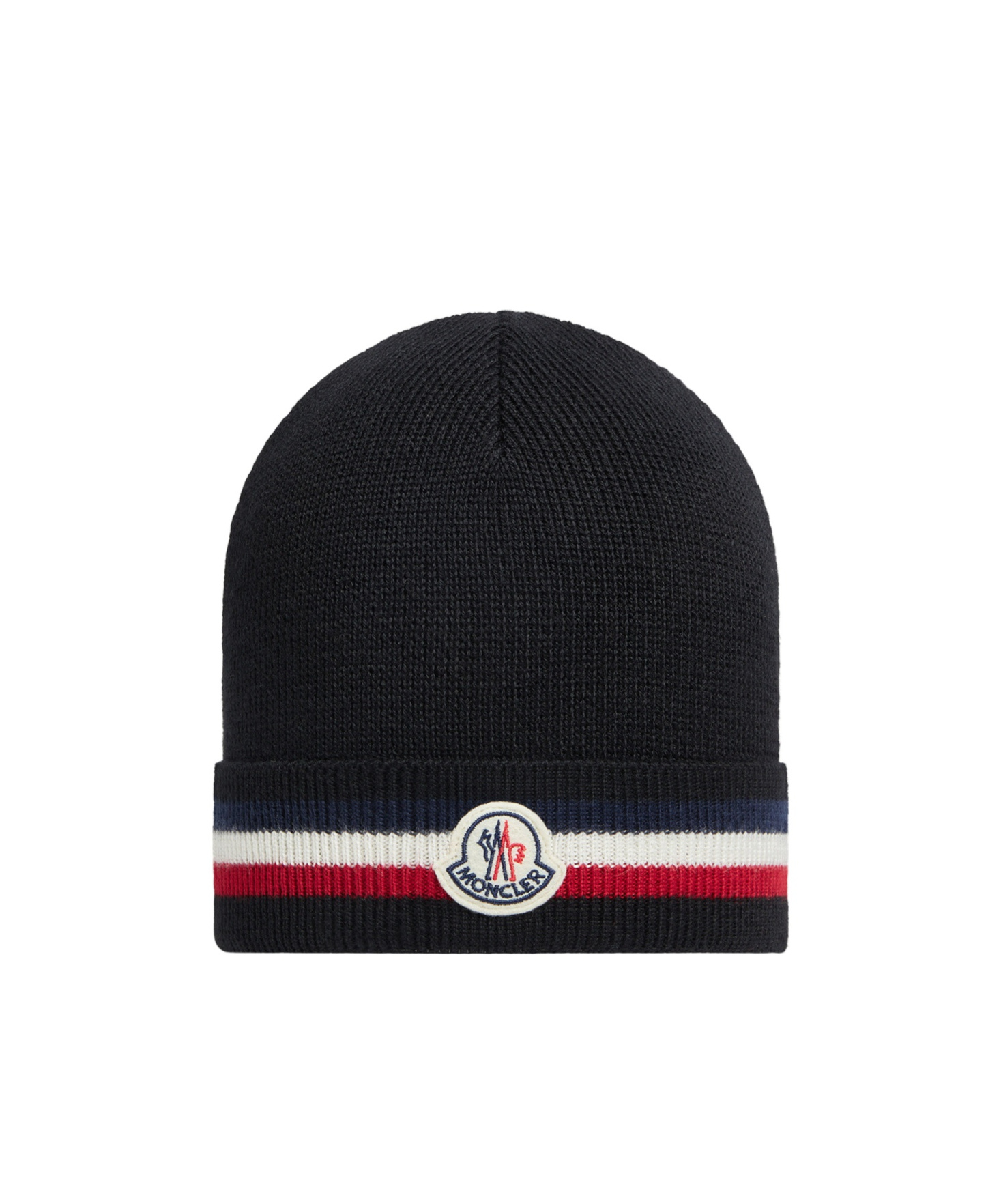 Moncler Tricolour Wool Beanie In Black