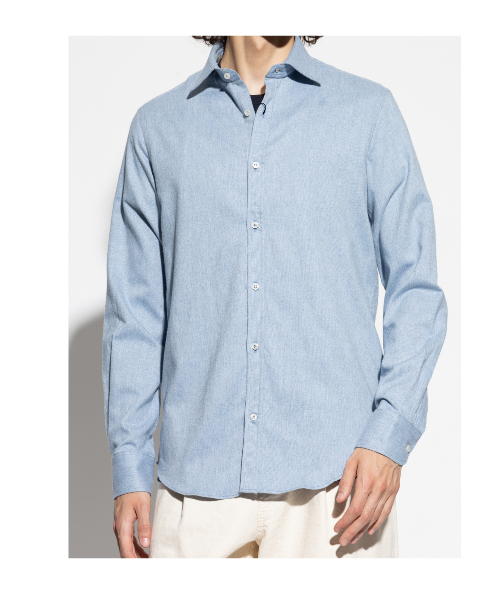 Paul & Shark Herringbone Cotton Shirt In Blue