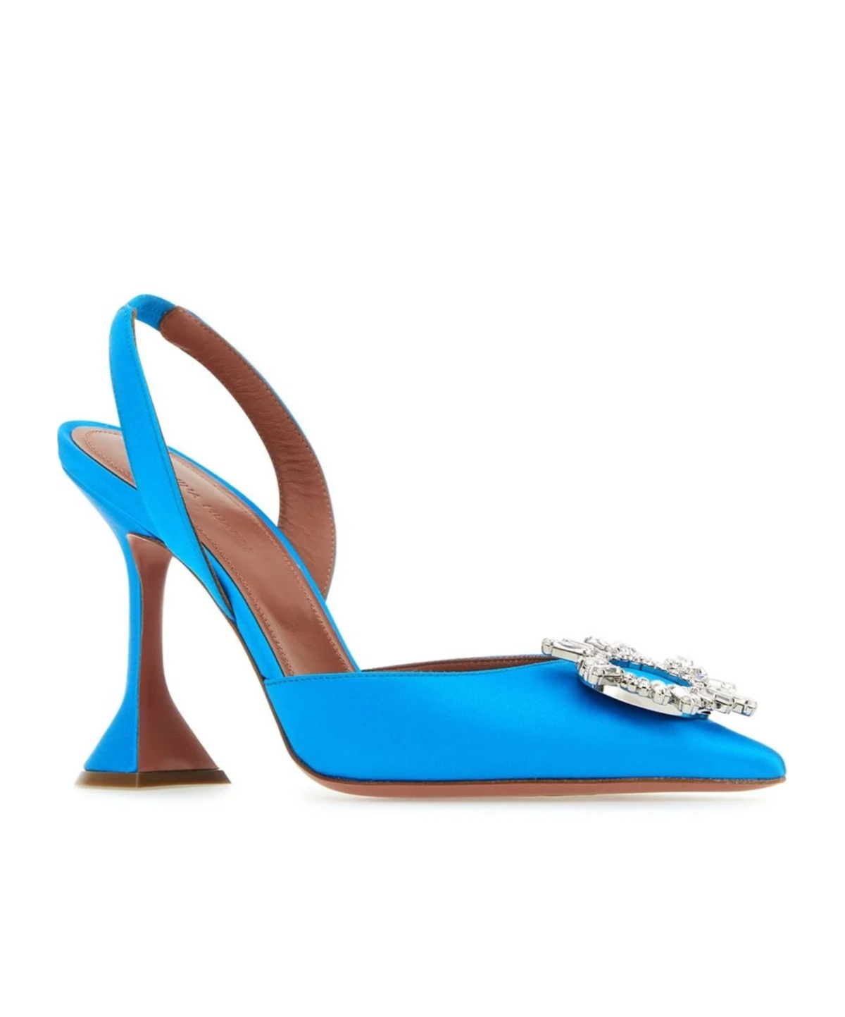 Amina Muaddi Begum Swarovski Crystal-embellished Satin Slingback Pumps In Blue
