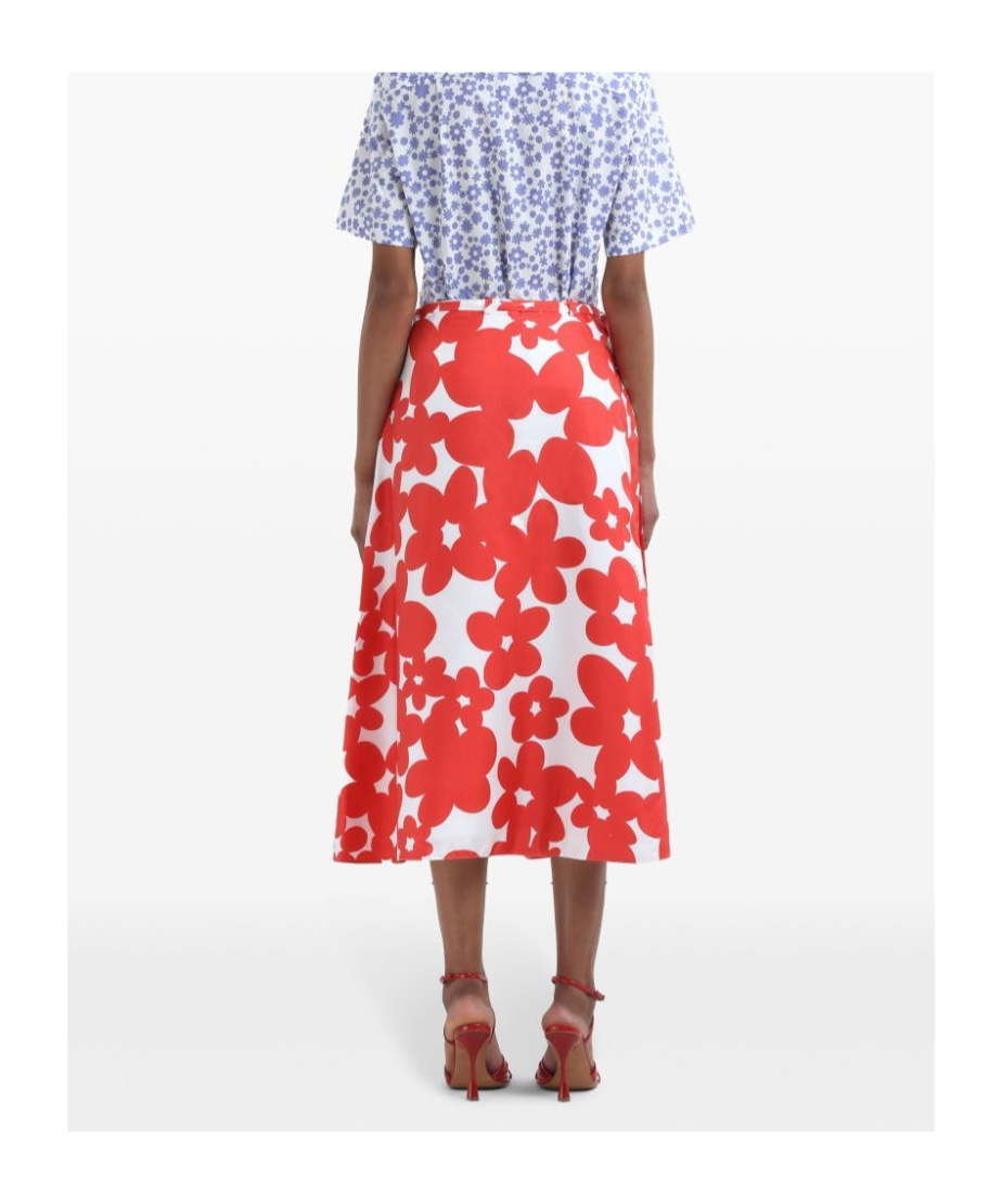 Marni Floral Print A-line Skirt With Belted Waist In Red