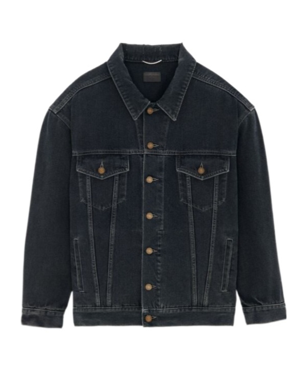 Saint Laurent Oversized Jacket In Dark Blue Black Denim In Black