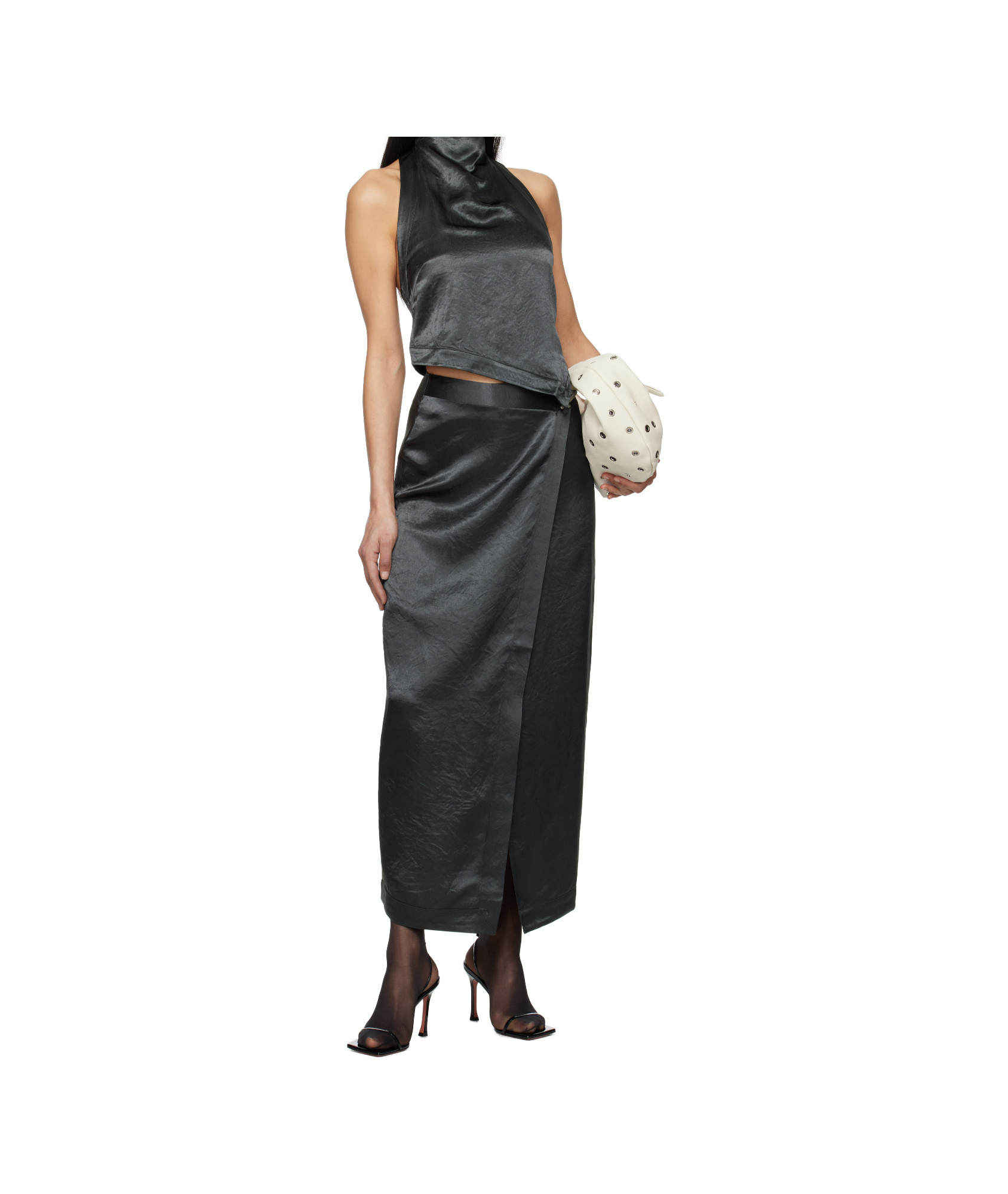 Shop Nanushka Wrap Midi Skirt In Grey