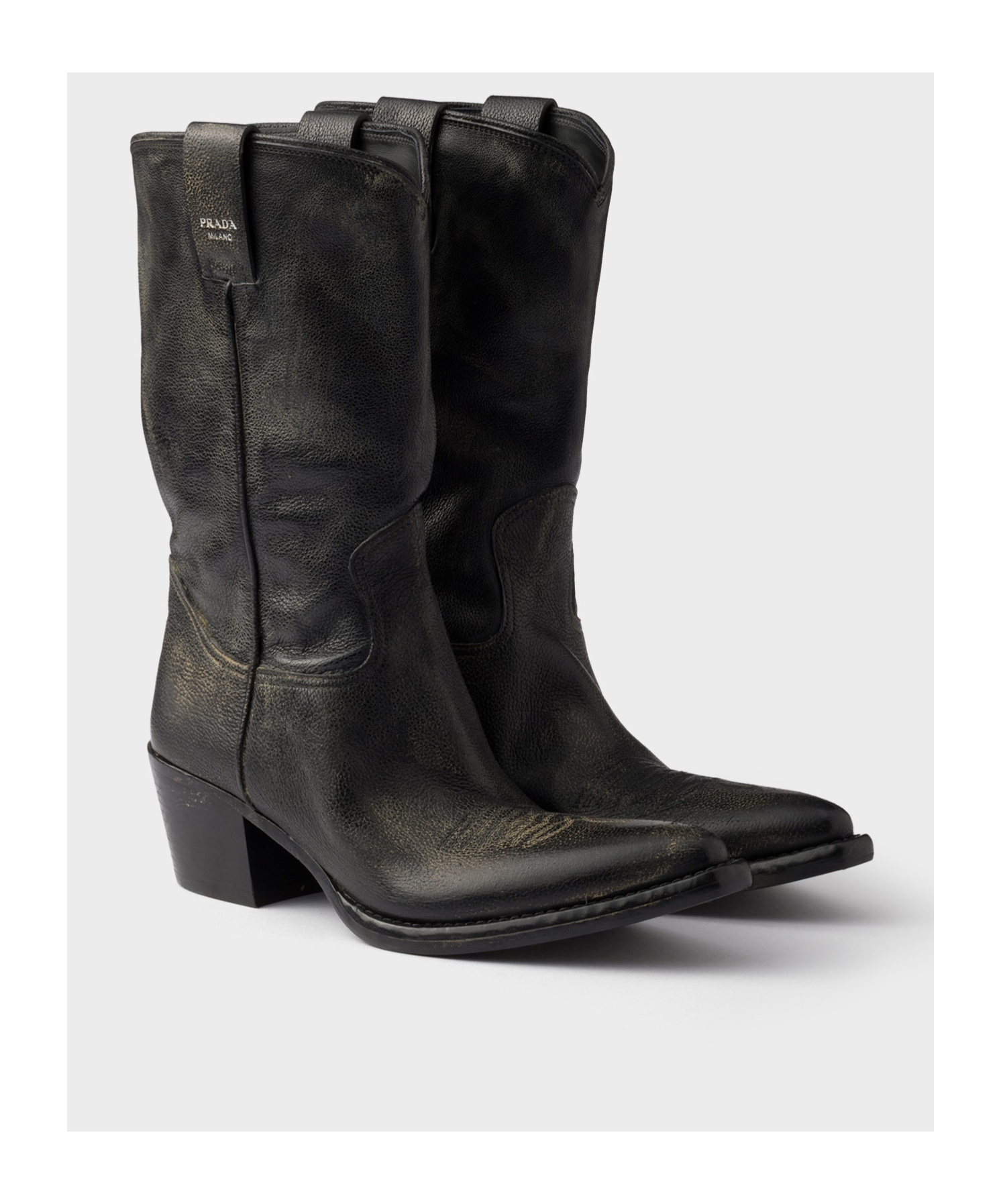 Prada Pointed Toe Boots In Black