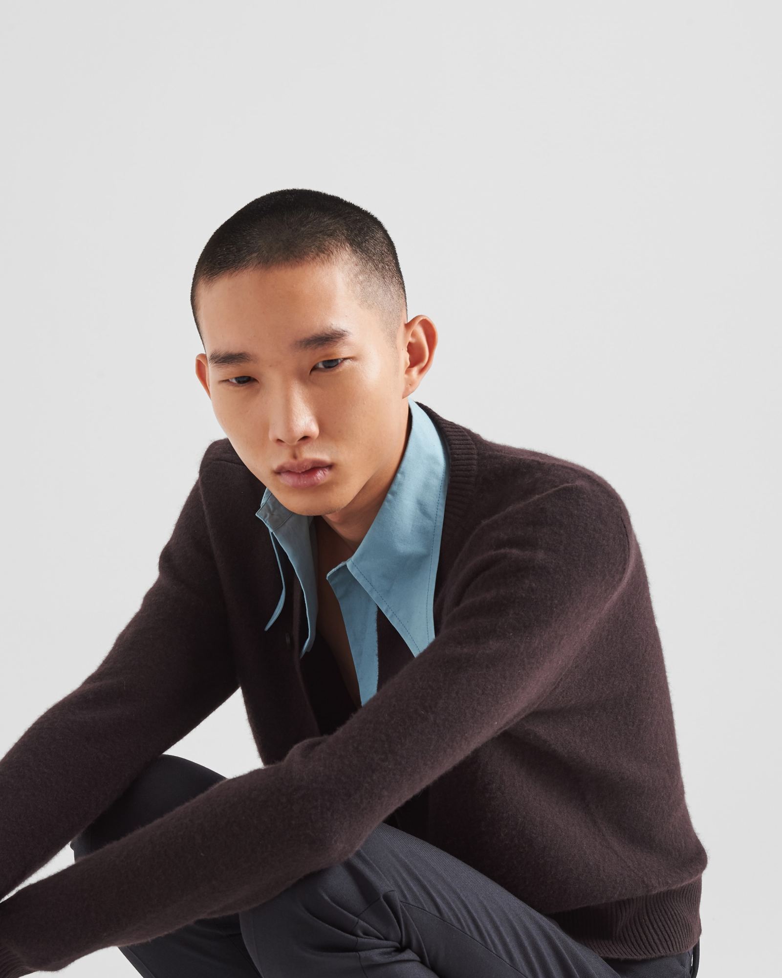 Prada Detachable-collar Cashmere-blend Cardigan In Brown
