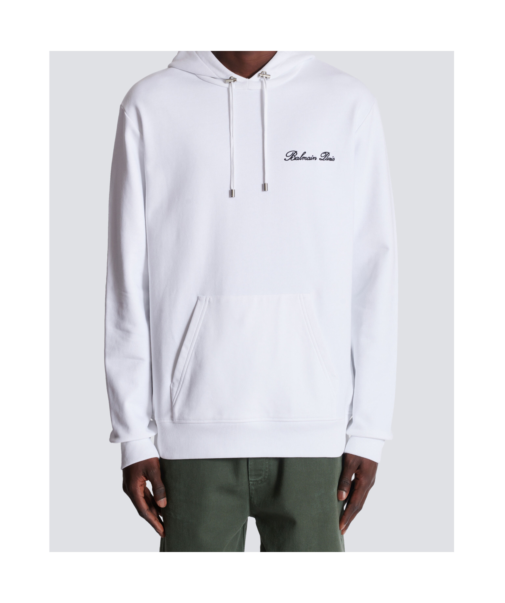 Balmain Cotton Sweatshirt With Adjustable Drawstring Hood And Iconic Embroidery In White