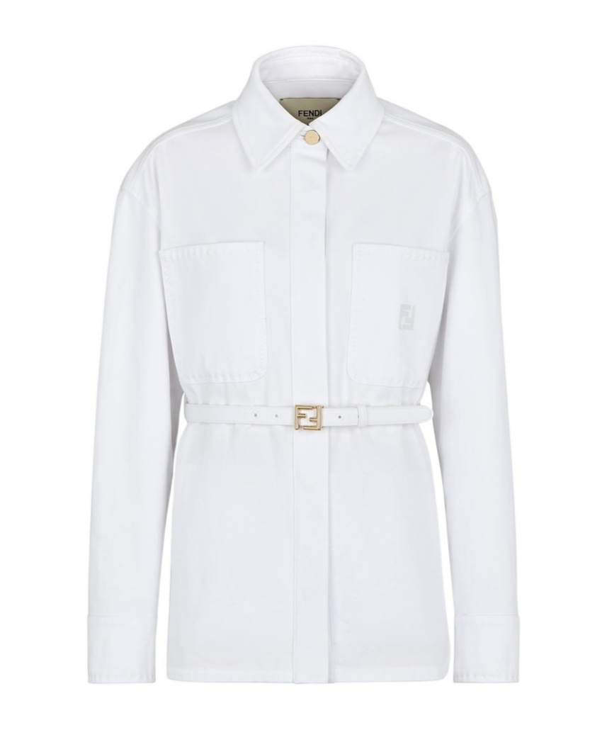 Fendi Belted Collared Jacket In White