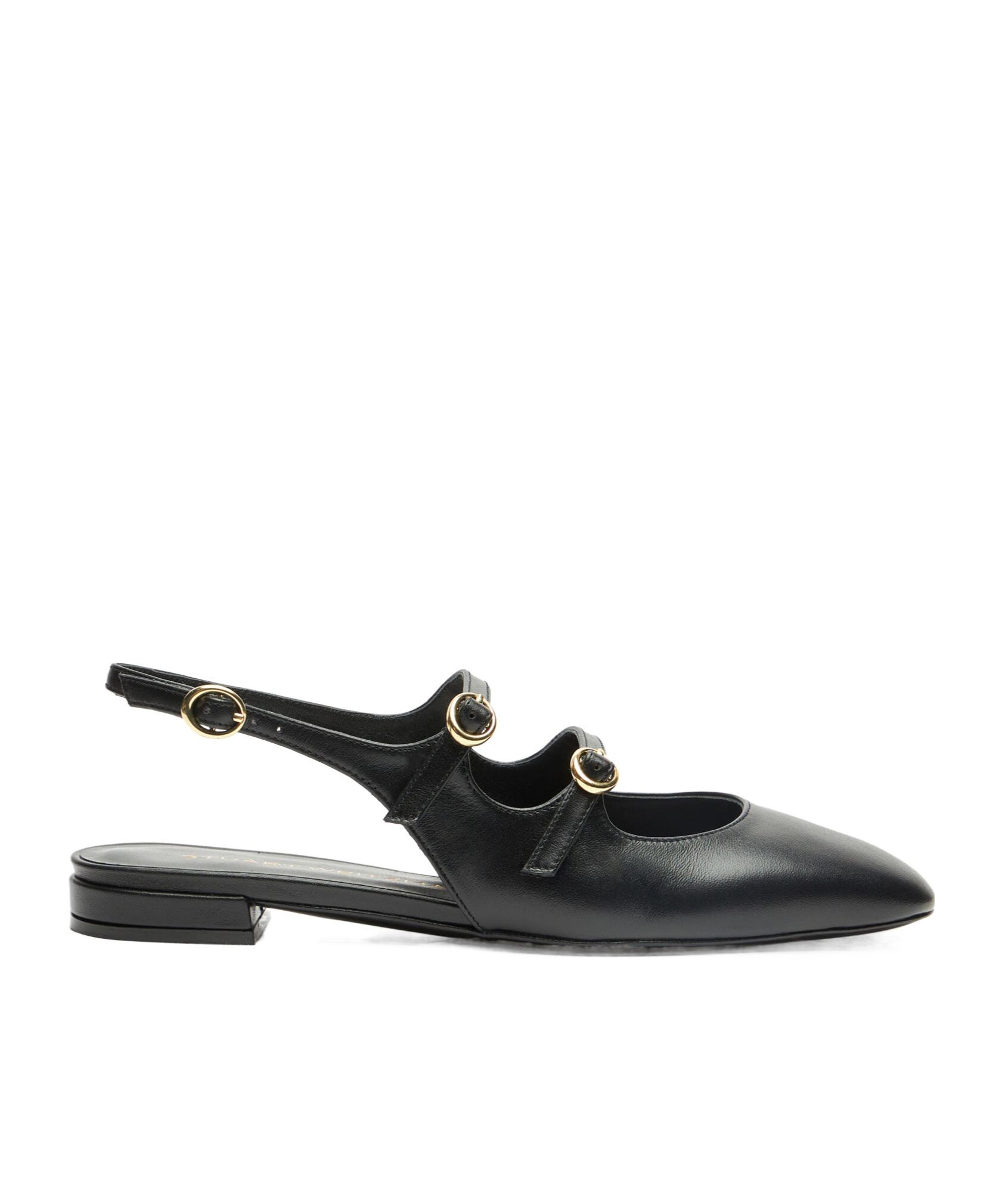 Stuart Weitzman Buckle Cut-out Leather Slingback Ballerina Shoes In Black