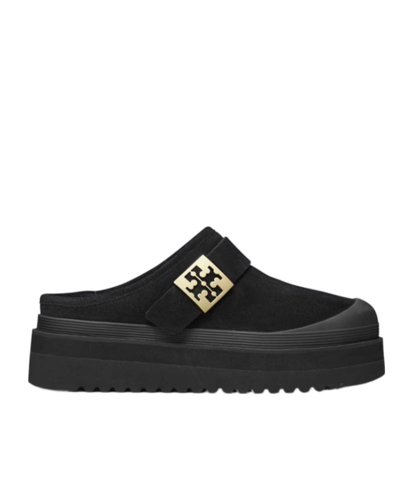 Tory Burch Mellow Shearling Platform Mules In Black